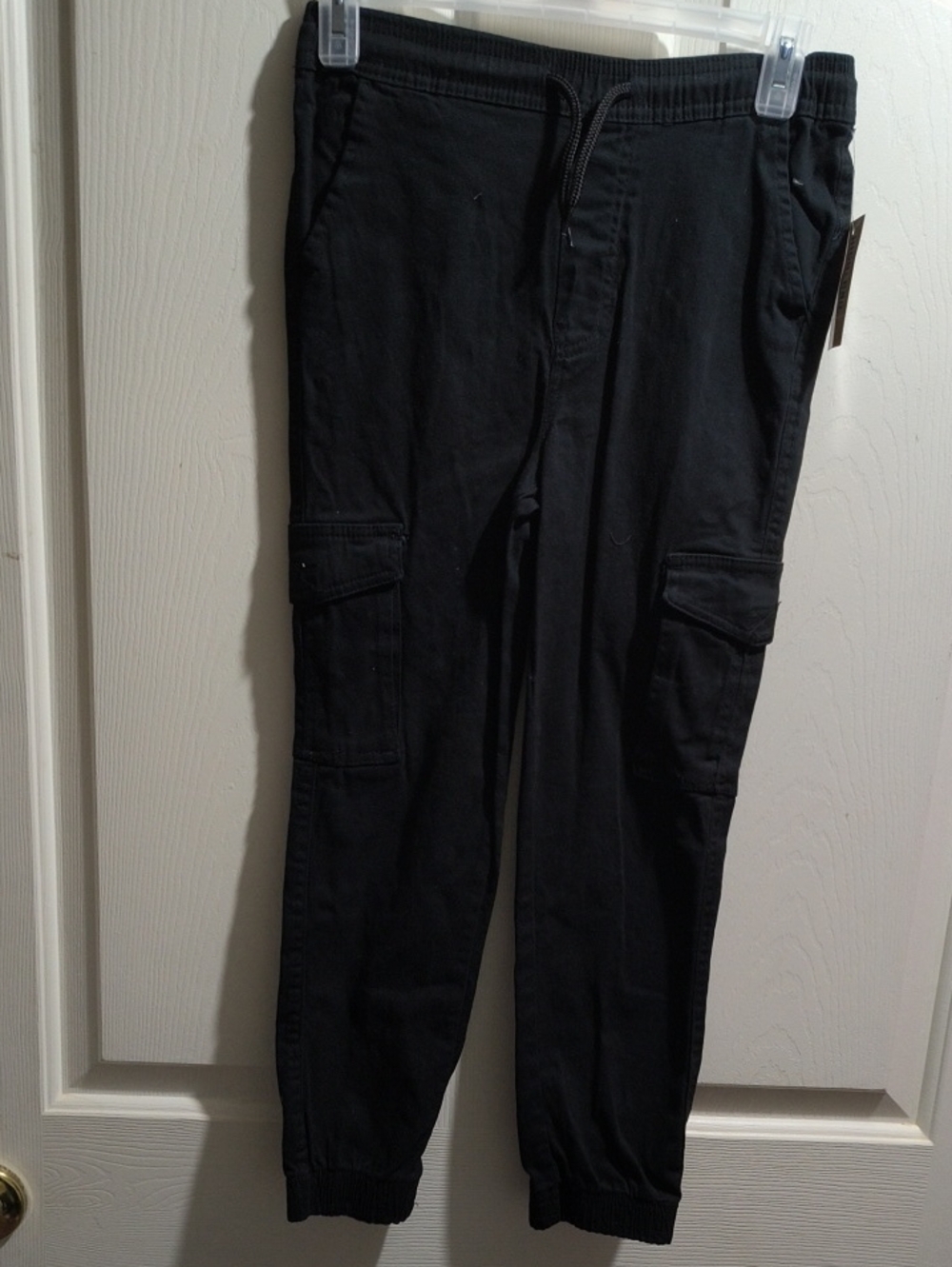Kids Black Cargo Jogger Pants with Drawstring Waist